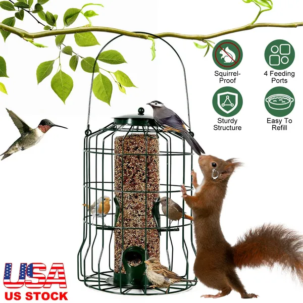 Outdoor Wild Bird Feeder Squirrel-Proof Chew-Proof Metal Hanging Seed Feeder With 4…