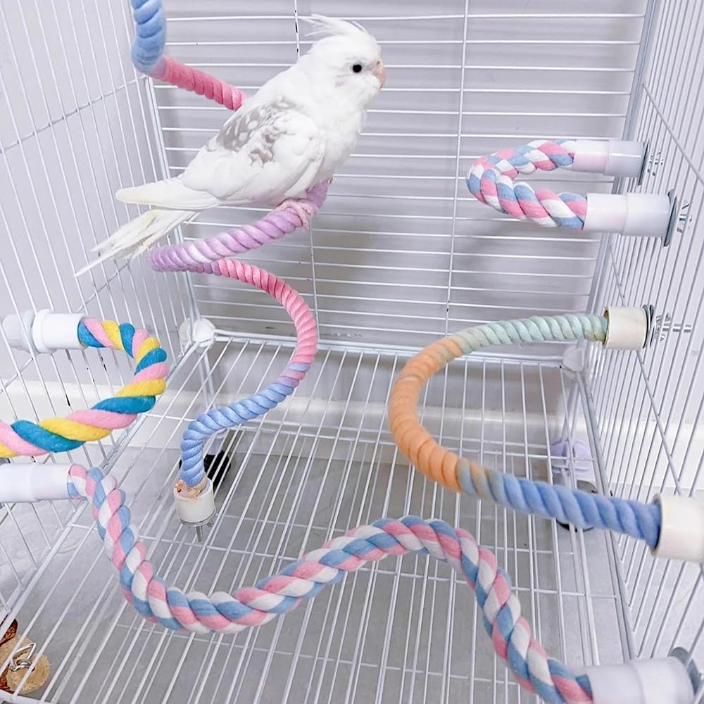 Gradient Colorful Bird Rope Perch Stand For Bird Cages Bendable Climbing Rope Cage…