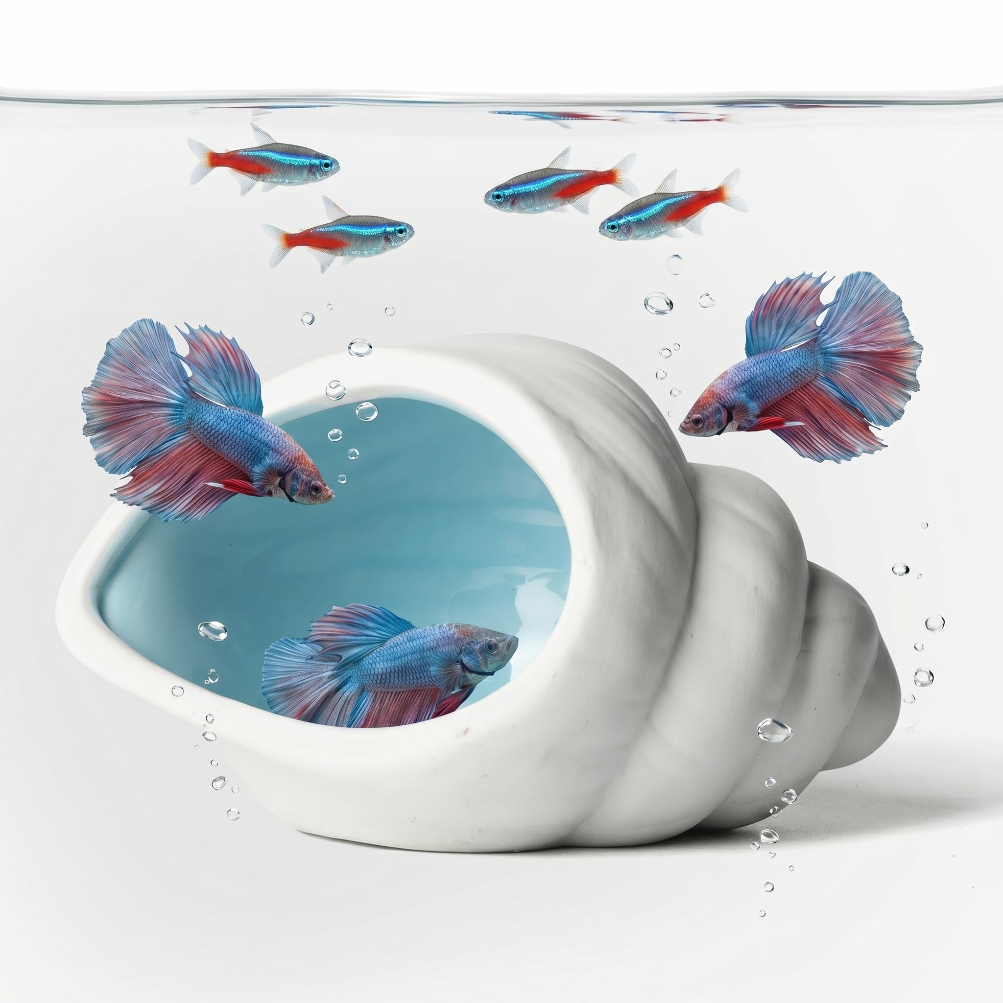 Ceramic Aquarium Cave For Betta Fish Tank Decor, White Conch Shell Hideout, Smooth Glaze…