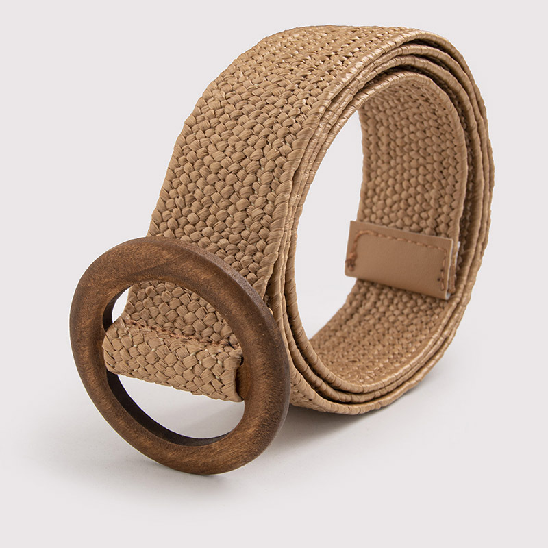 Bohemian Style Belt Round Wooden Buckle Natural Pastoral Elastic Pp Grass Natural Women's…