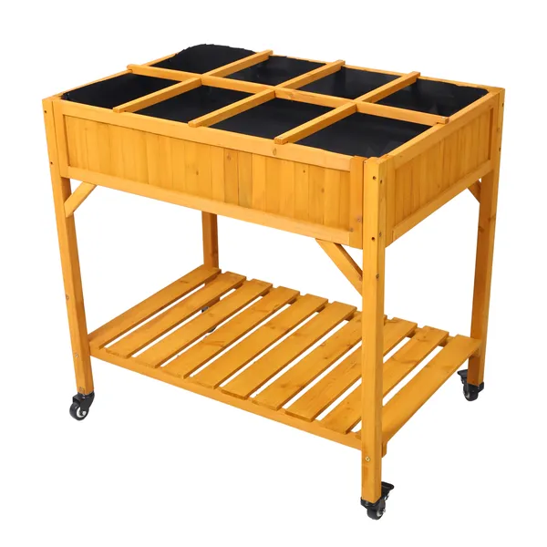 Elevated 8 Pocket Herb Garden Bed, Mobile Raised Customizable Wood Planter For Herbs…