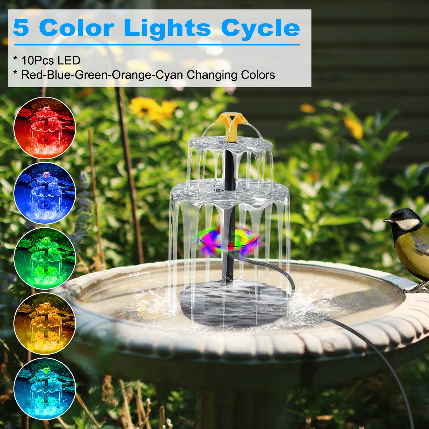 1-Pack 3Tier Solar Bird Bath Fountain Solar Powered Water Fountain Waterfall Feature With…