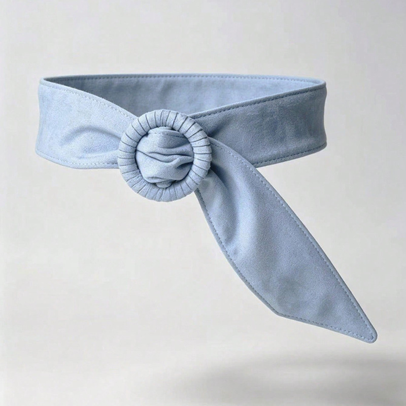 Gentle Style Knotted Wide Belt With Fabric Circular Buckle And Ribbon, Decorative Waist…