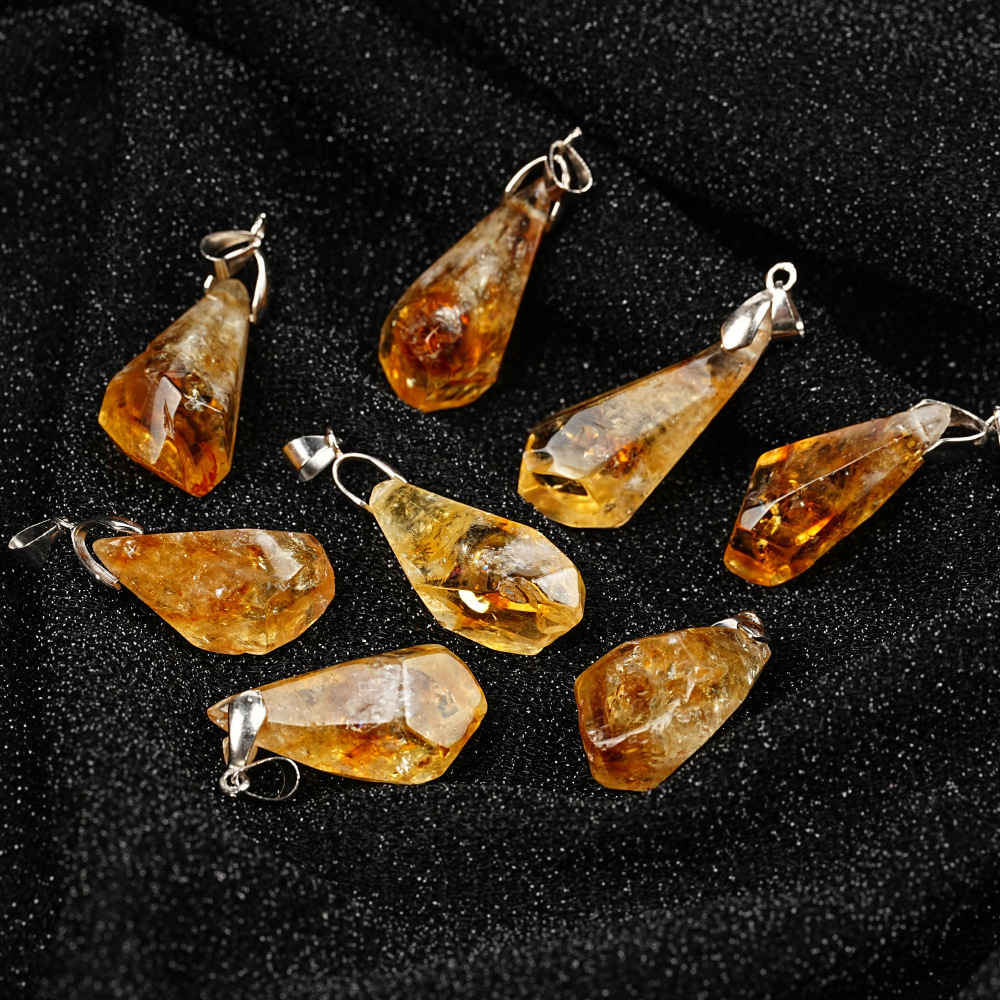 Natural Citrine Cluster Pendant Irregular Raw Stone Necklace