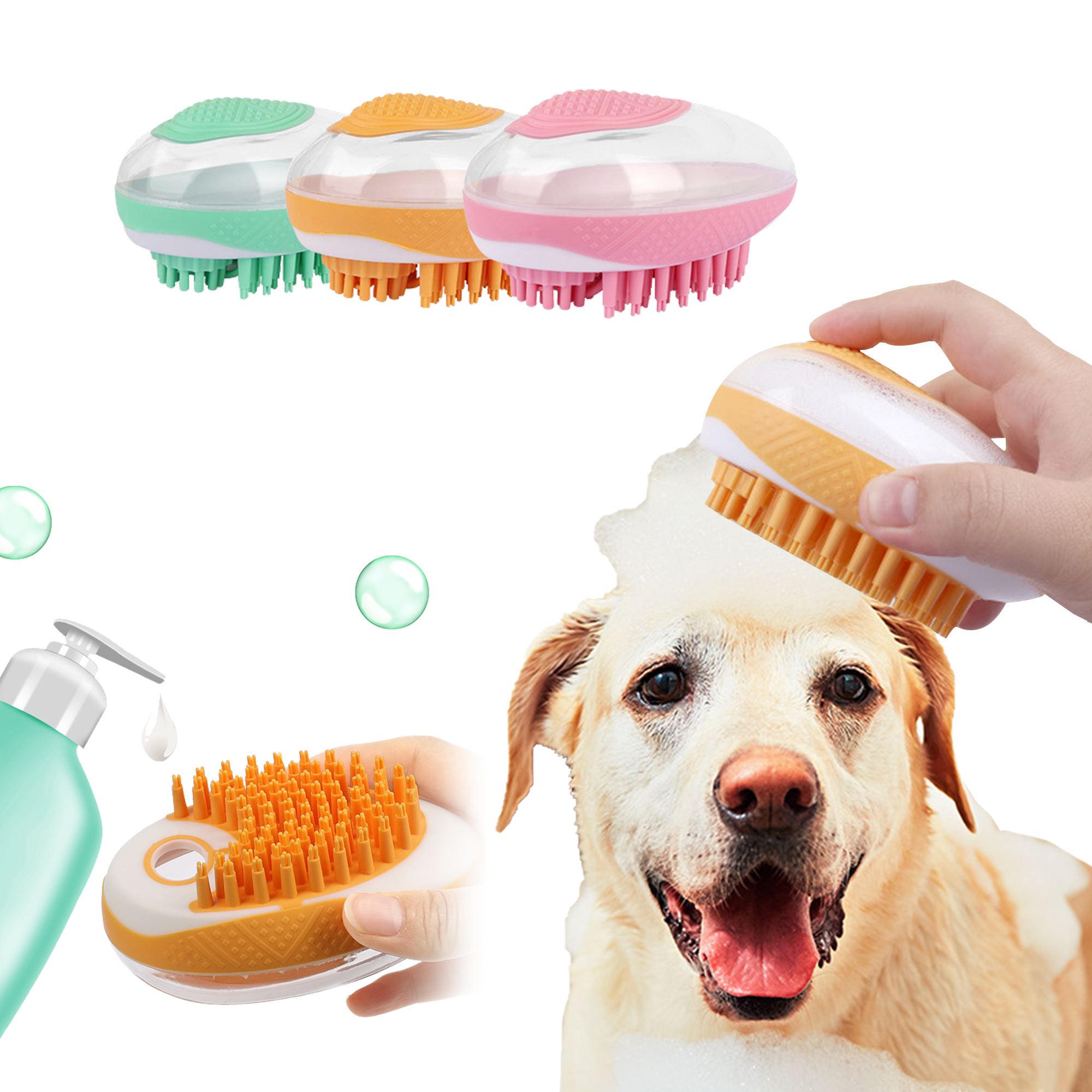 Dog Cat Bath Brush 2-in-1 Pet SPA Massage Comb Soft Silicone Pets Shower Hair Grooming…