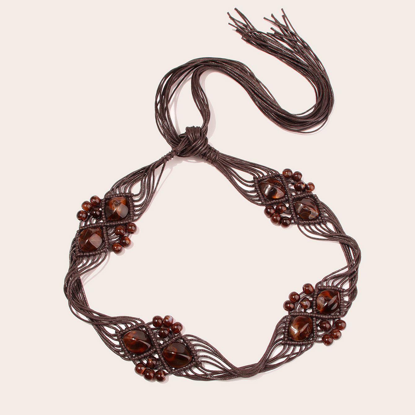 Bohemian Style Waist Rope Resin Beads Woven Knot Belt Handmade Belt Ethnic Style Women's…