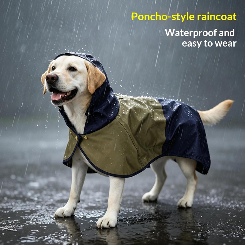 Waterproof Raincoat For Medium To Large Dog Hooded Rain Gear