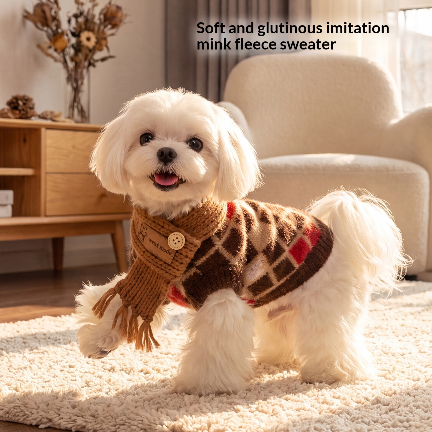 Pet Faux Mink Velvet Scarf-hoodie Warm Sweater