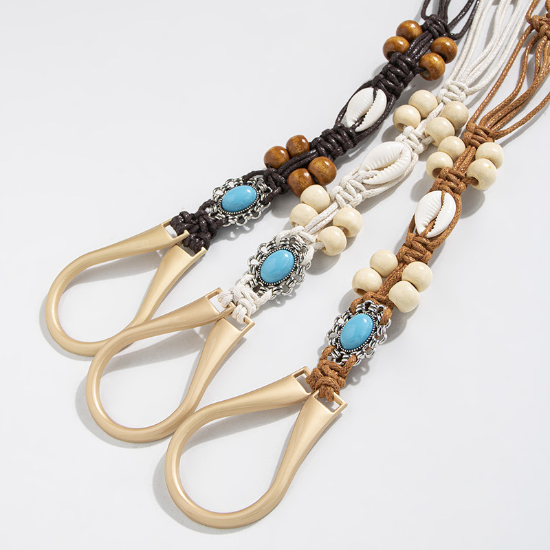 Bohemian Style Belt Knotted Ethnic Style Handmade Wooden Beads Shell Women's Belt Casual…