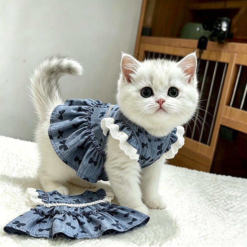 Cat Clothing Lace Trimmed Dress