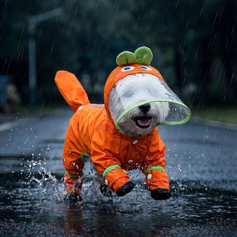 Teddy Bichon Medium- And Small-Breed Dog Rain Cape With Attached Feet