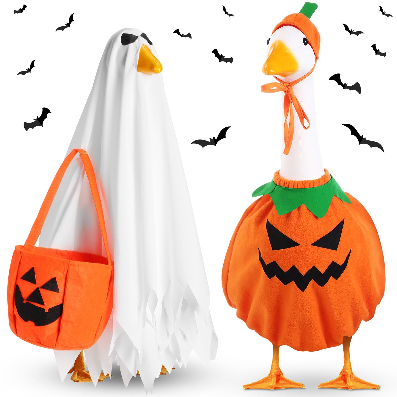 Halloween Fall Porch Goose Outfit, 23in Lawn Goose Cloth Halloween Ghost Pumpkin Costume…