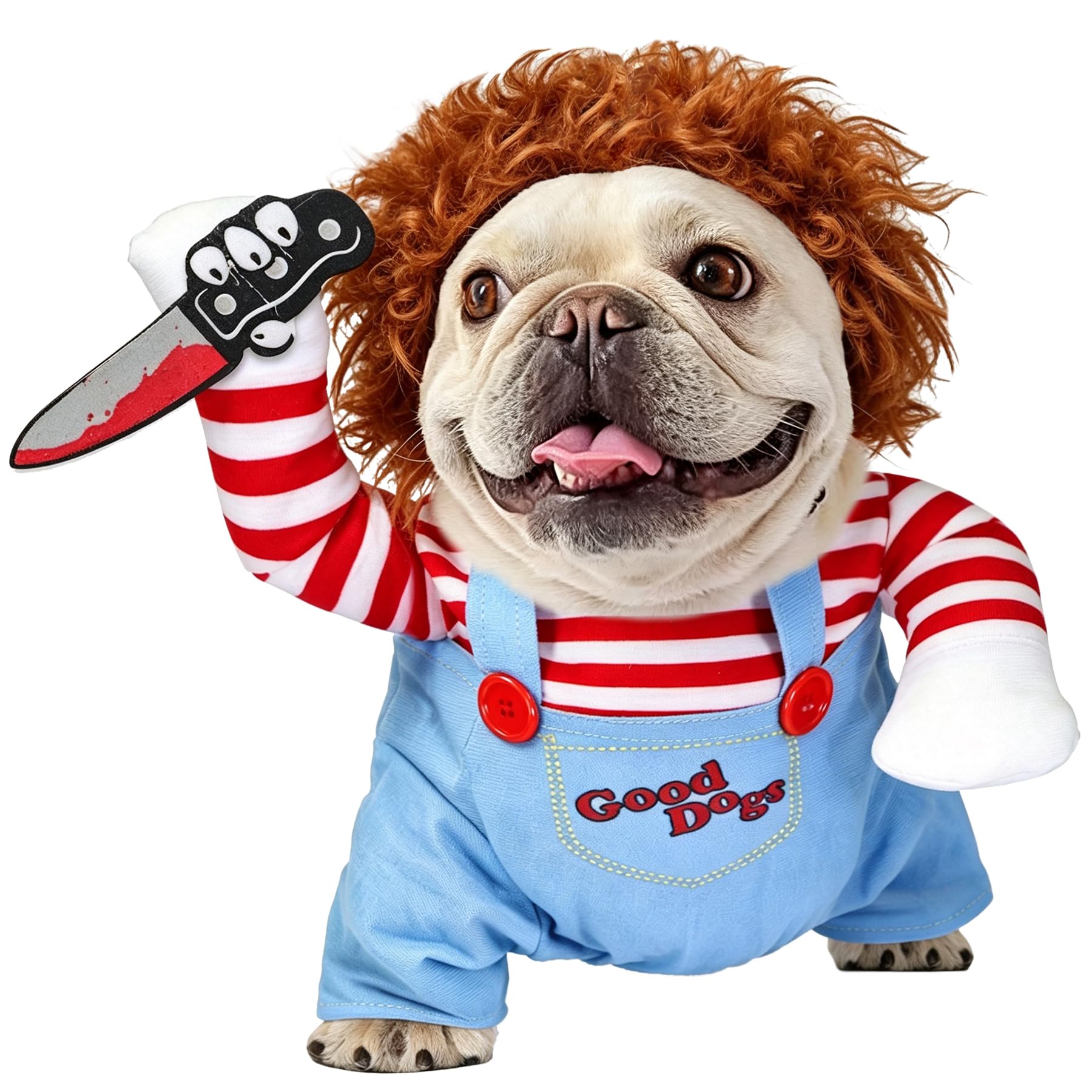 Dog Halloween Costumes, Funny Dog Killer Doll Costume With Wig And Knife, Adjustable Pet…