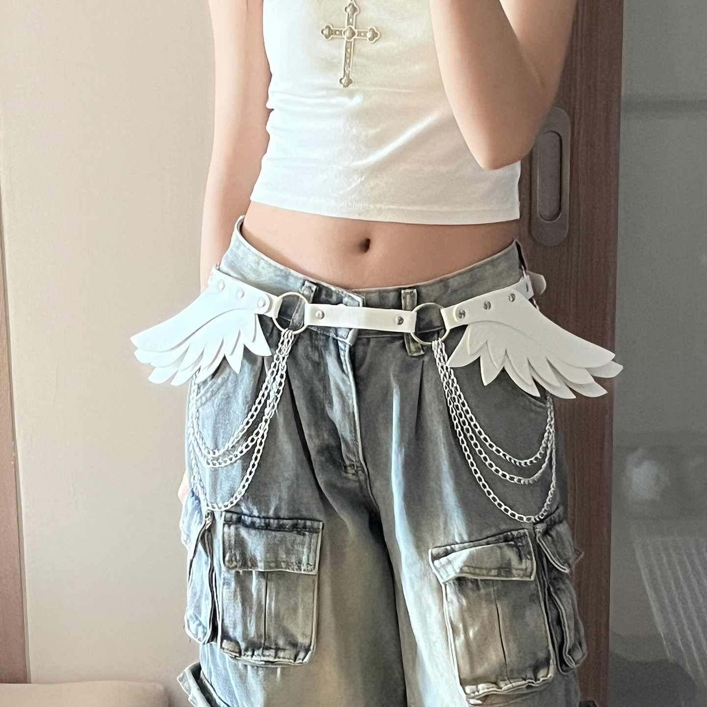 Y2K Sweet Cool Girl Belt Decoration With Devil Angel Wings Waist Chain Subculture Hot…