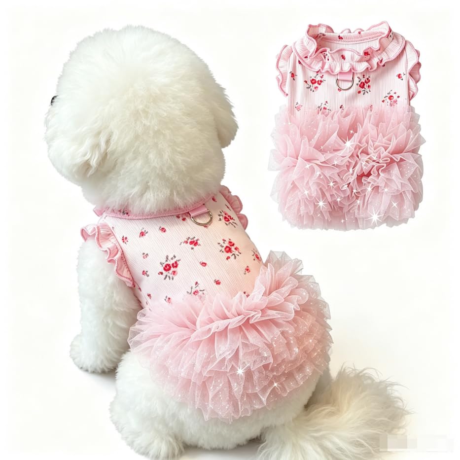 Dog Dresses For Small Dogs Girl,Floral Dog Tutu Dress,Pet Clothes For Puppy Small Cats…
