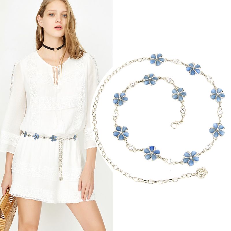 All-match Waist Chain Blue Thin Belt Summer Decorative Skirt Shirt Waist Ins Trendy Metal…
