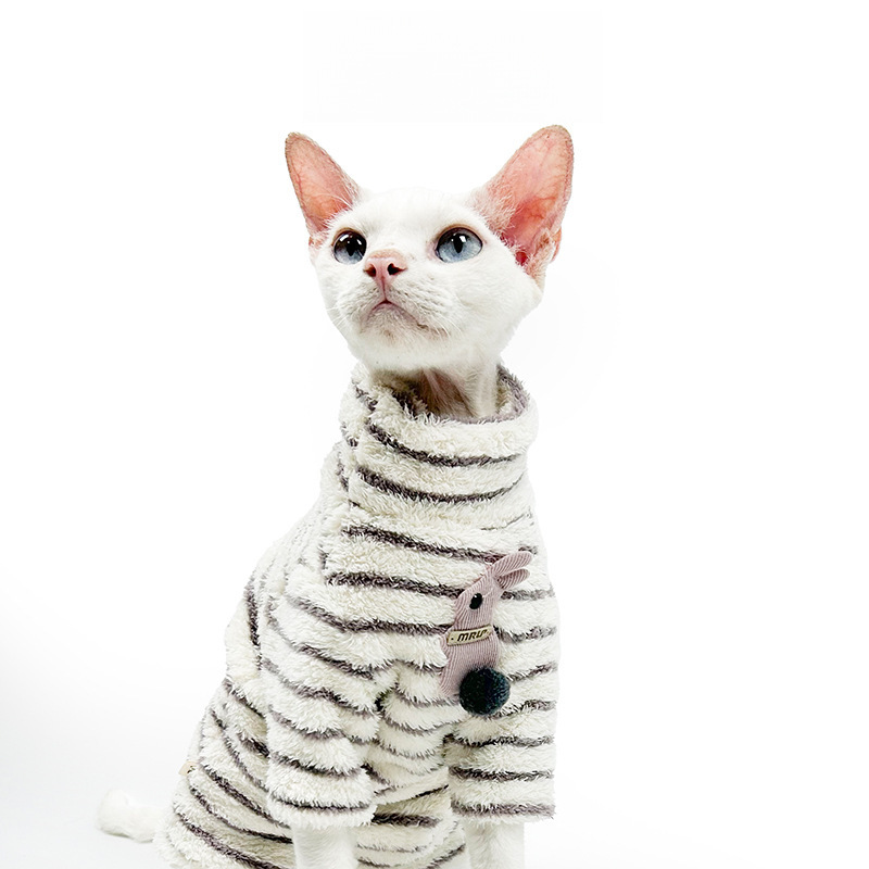 Sphynx Cat Warm Fleece Striped Turtleneck Sweater For Hairless Cats Kittens Devon Rex