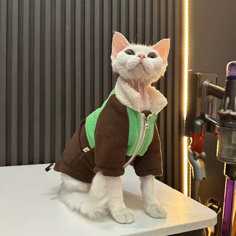 Double-layered Thickened Adjustable Fleece Coat For Hairless Cats Sphynx And Devon Rex