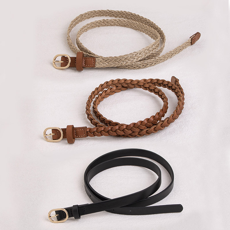 Women's Simple Versatile Woven Round Buckle Belt Pp Straw Woven Brown Belt Natural Style…