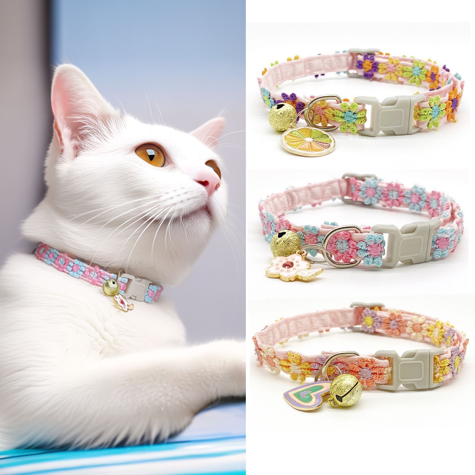 Pet Necklace Colorful Lace Flower Cat Collar Puppy Jewelry Collar Bell Collar Cat Collar