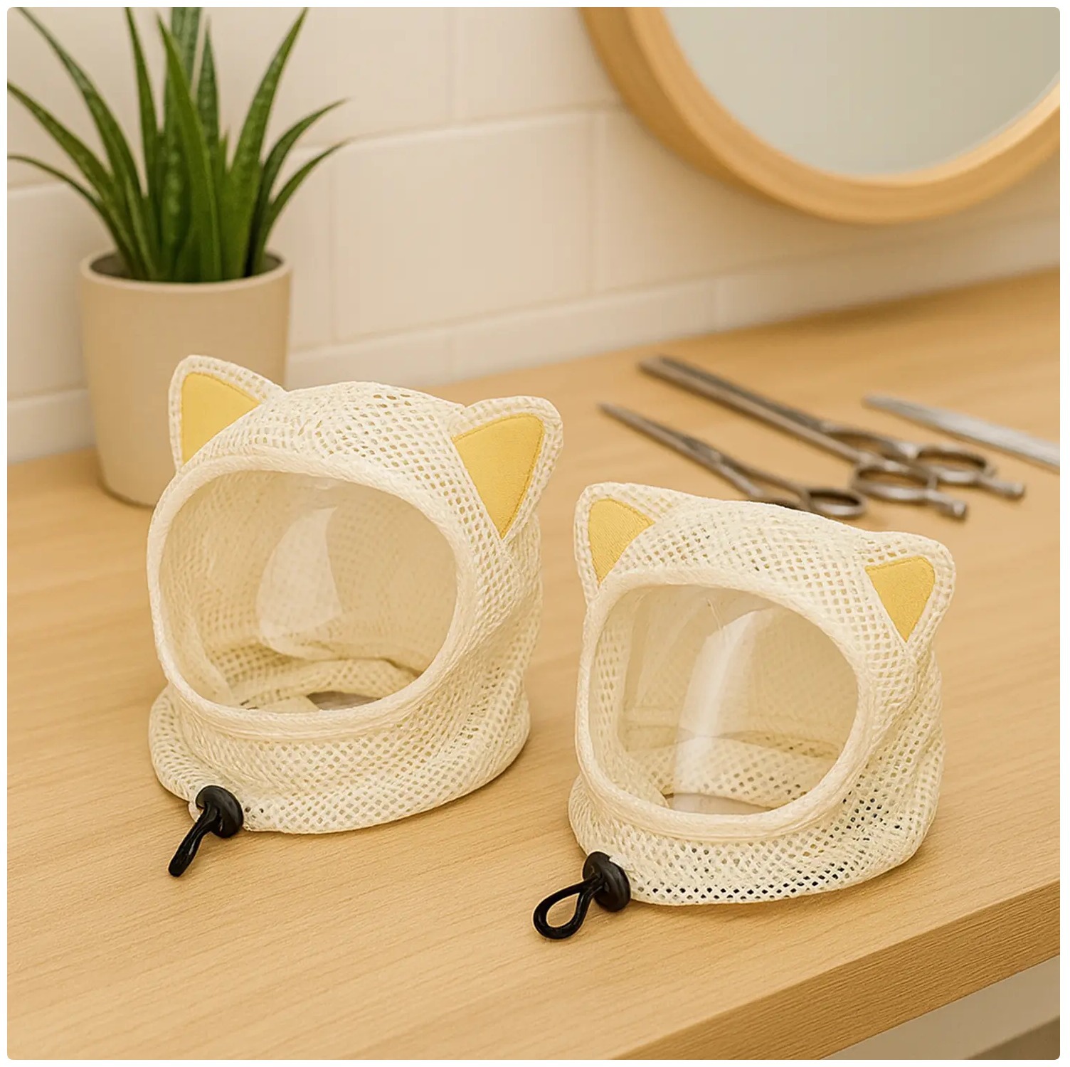 Cat Muzzle With Cute Cat Ears, Breathable Mesh Cat Hood For Grooming, Anti-Bite…