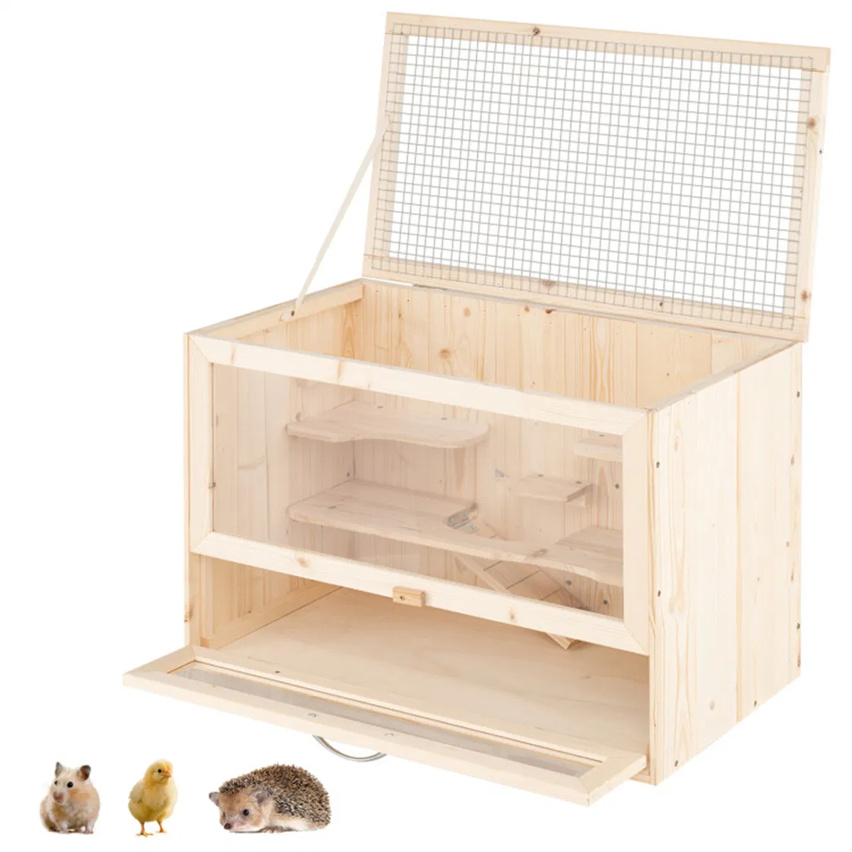 Fir Wood Hamster Cage with Flip Roof, Multi-Ladder Activity Areas for Guinea Pigs…