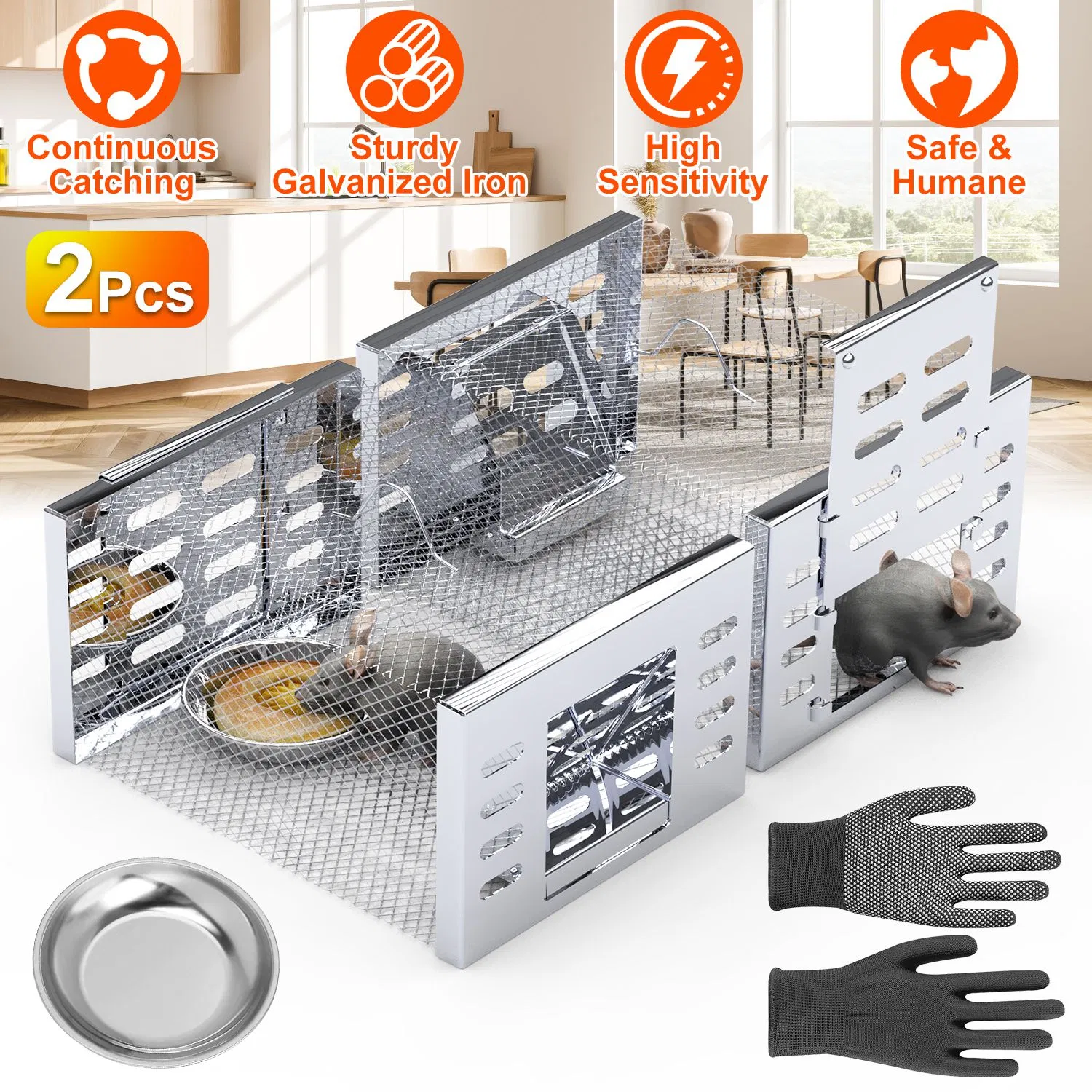 2-Pack Humane Rat Trap Catch and Release Live Mouse Cage Traps with Automatic Continuous…