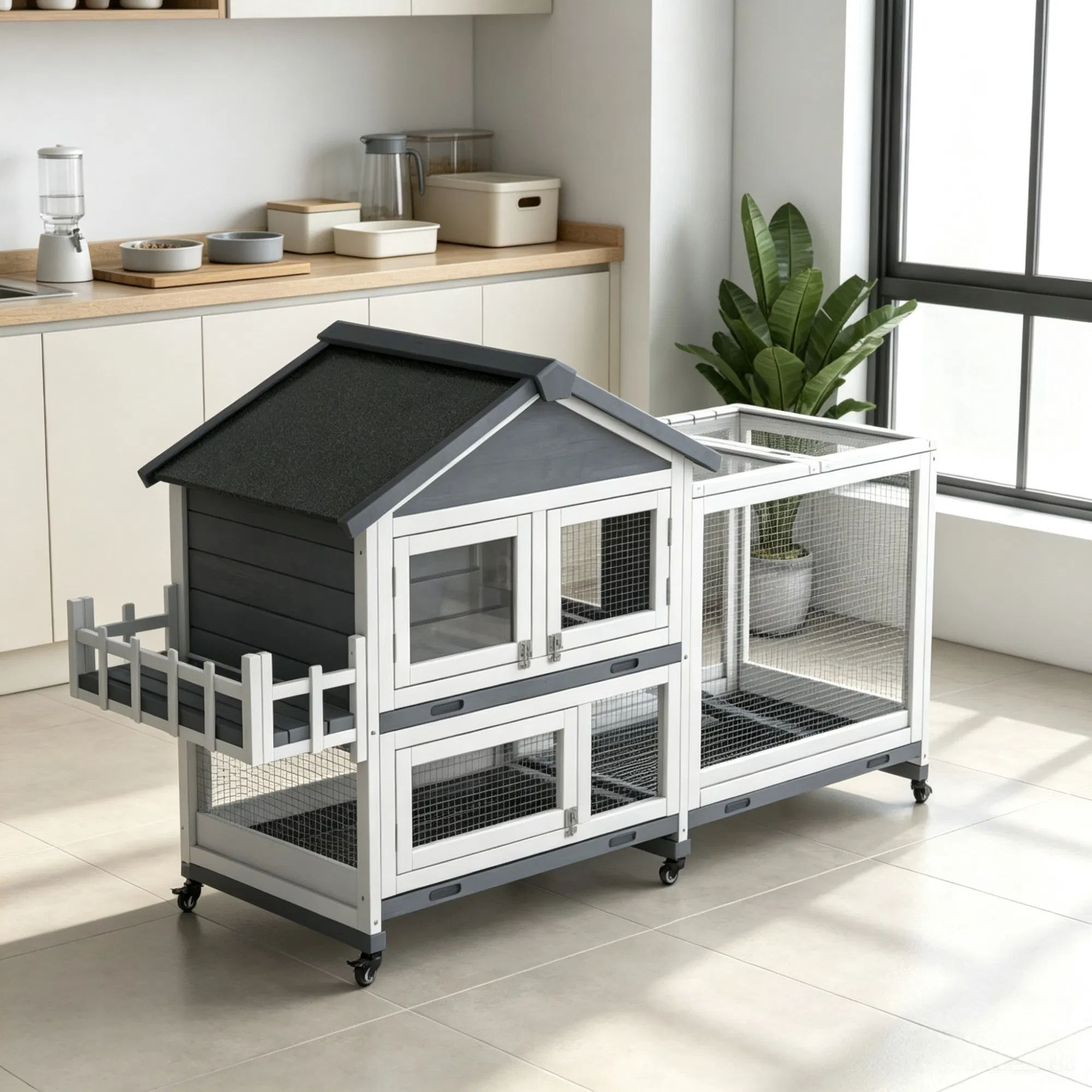 Gray 65" Spacious Wooden Rabbit Hutch: Pet Playpen with Openable Roof for Easy Access…