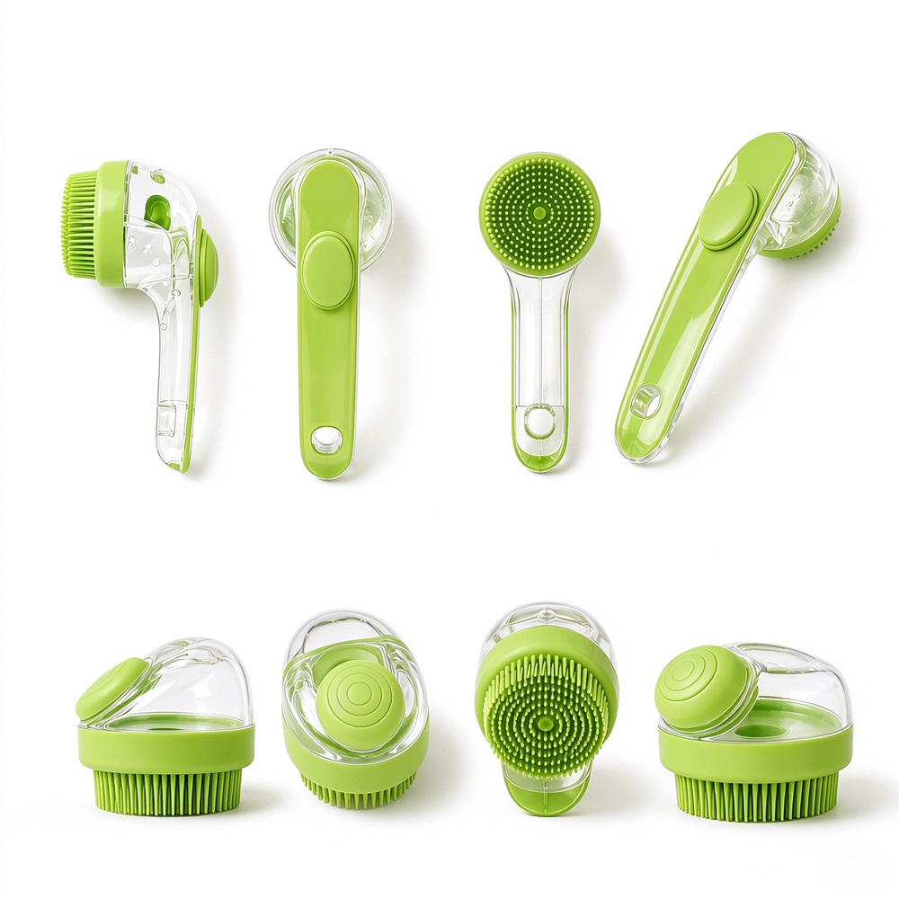 2 Pack Long & Short Handheld Dog Cat Shower Brush With Liquid Dispenser, Soft Silicone…