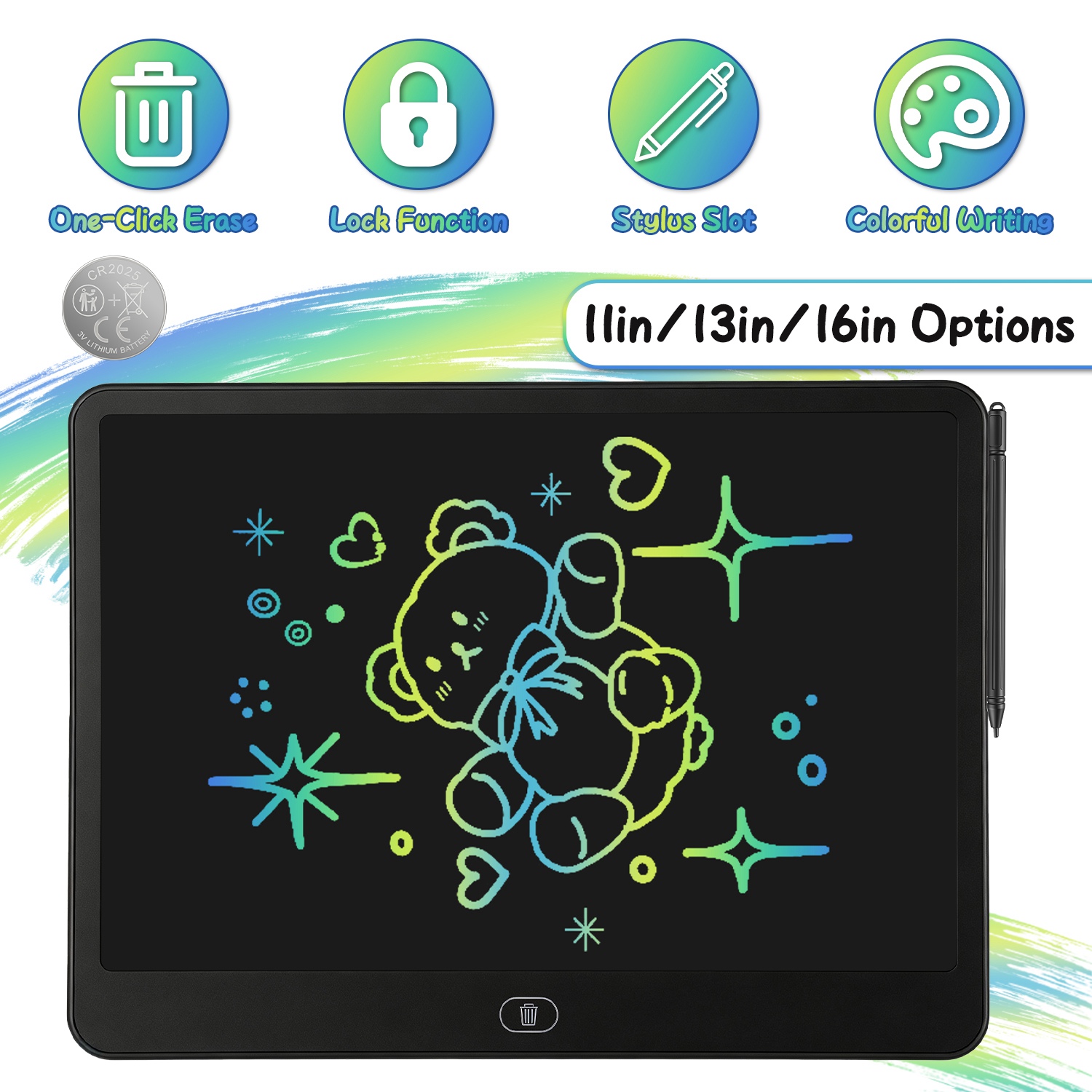LCD Writing Tablet For Kids, Reusable Doodle Board With Stylus & Lock Function, One-Touch…