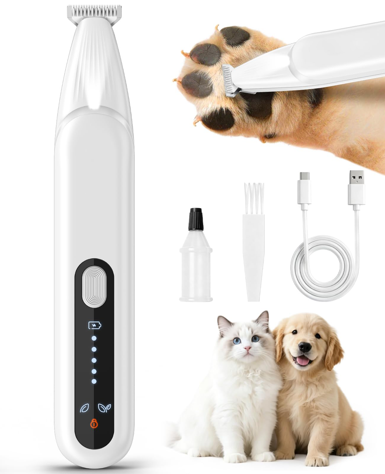 Upgrade Dog Paw Trimmer, Cordless Pet Clippers For Dogs Cats With LED Light Low Noise…