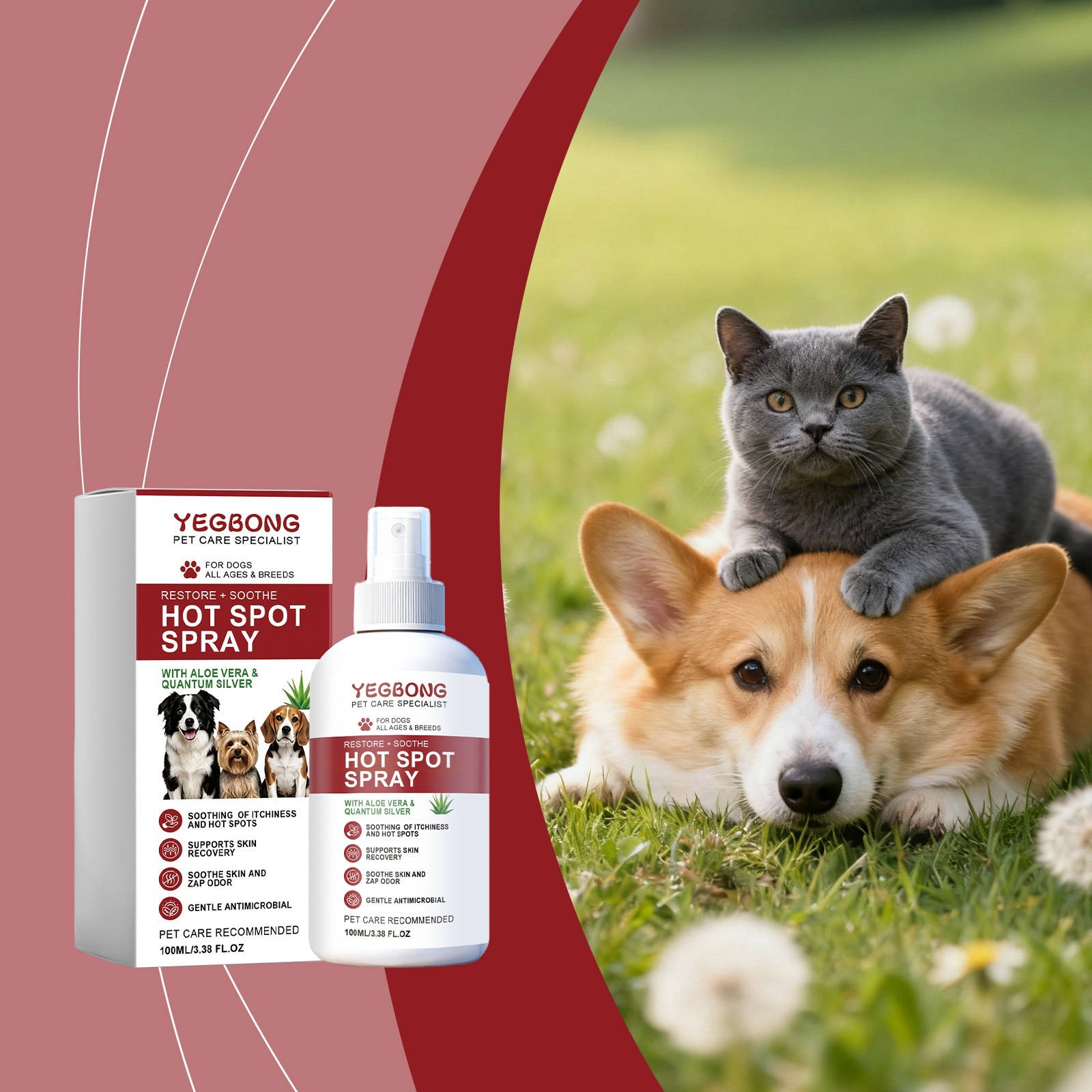 Yegbong Pet Skin Spray Gentle Care For Cats And Dogs' Skin, Comfortable And Convenient…
