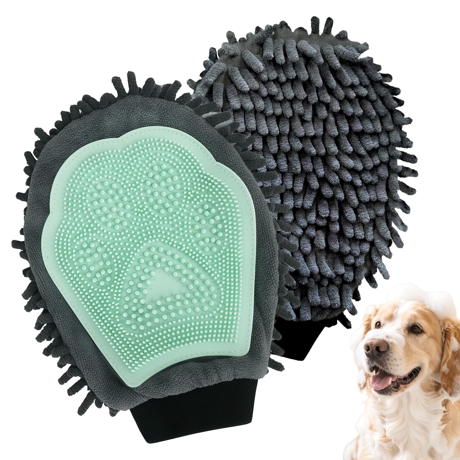 Green Double-Sided Dog Bath Glove Dog Washing Glove For Dogs&Cats Massage Dog Brush…