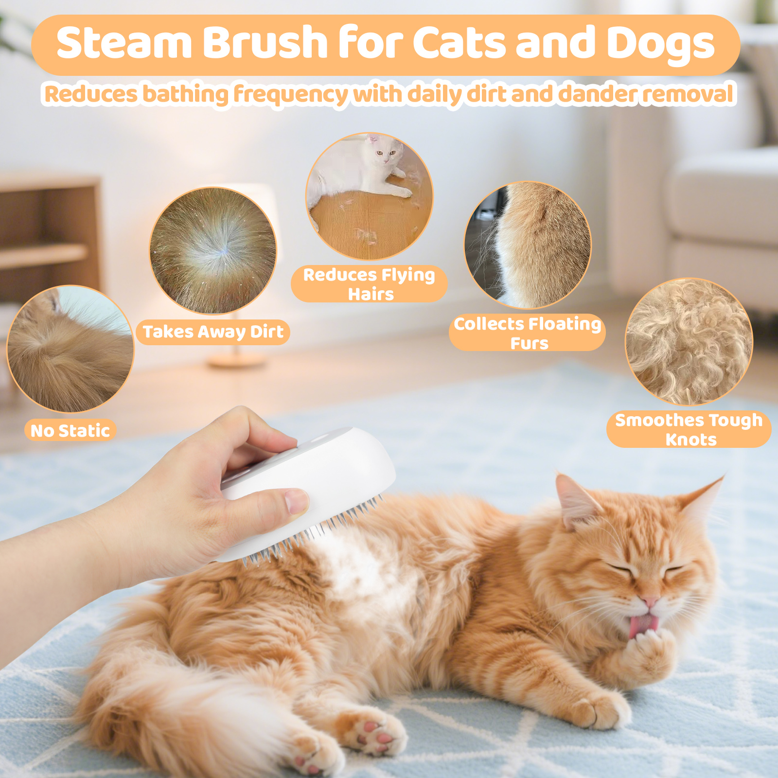 Cat Steam Brush For Grooming - Cat Brush For Short & Long Haired, Self Cleaning Pet…