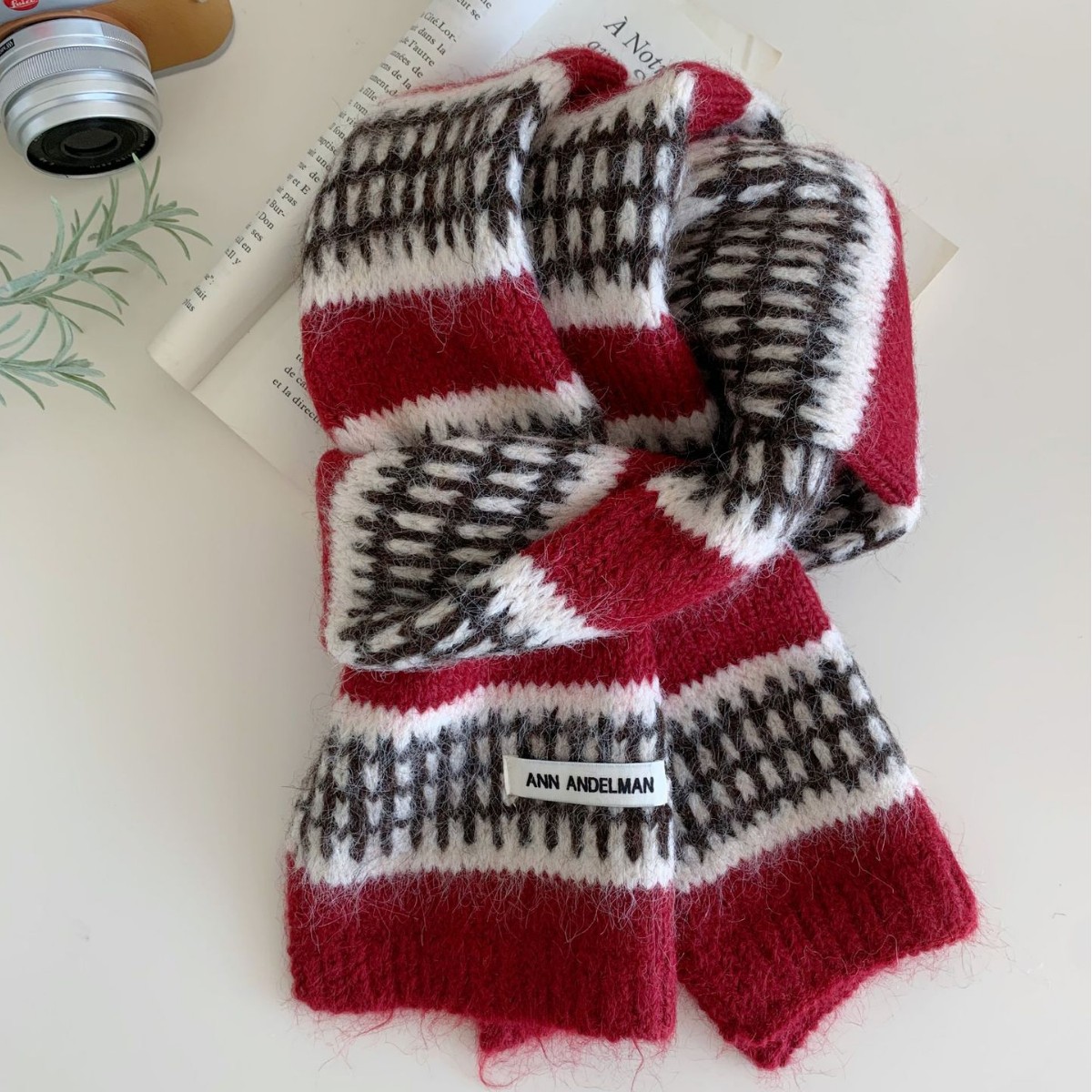 Women's Retro Striped Plaid Jacquard Knitted Scarf