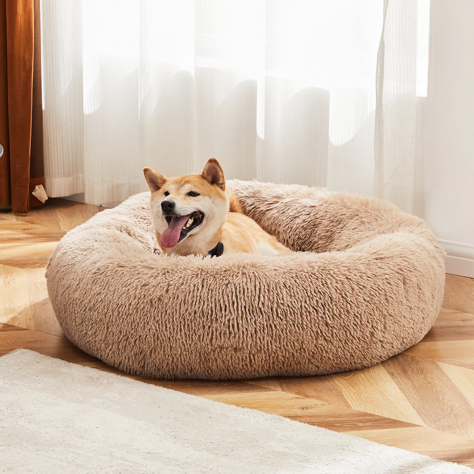 24 Inch Anti-Slip Round Fluffy Plush Faux Fur Cat Bed, Fits up to 25 lbs Pets