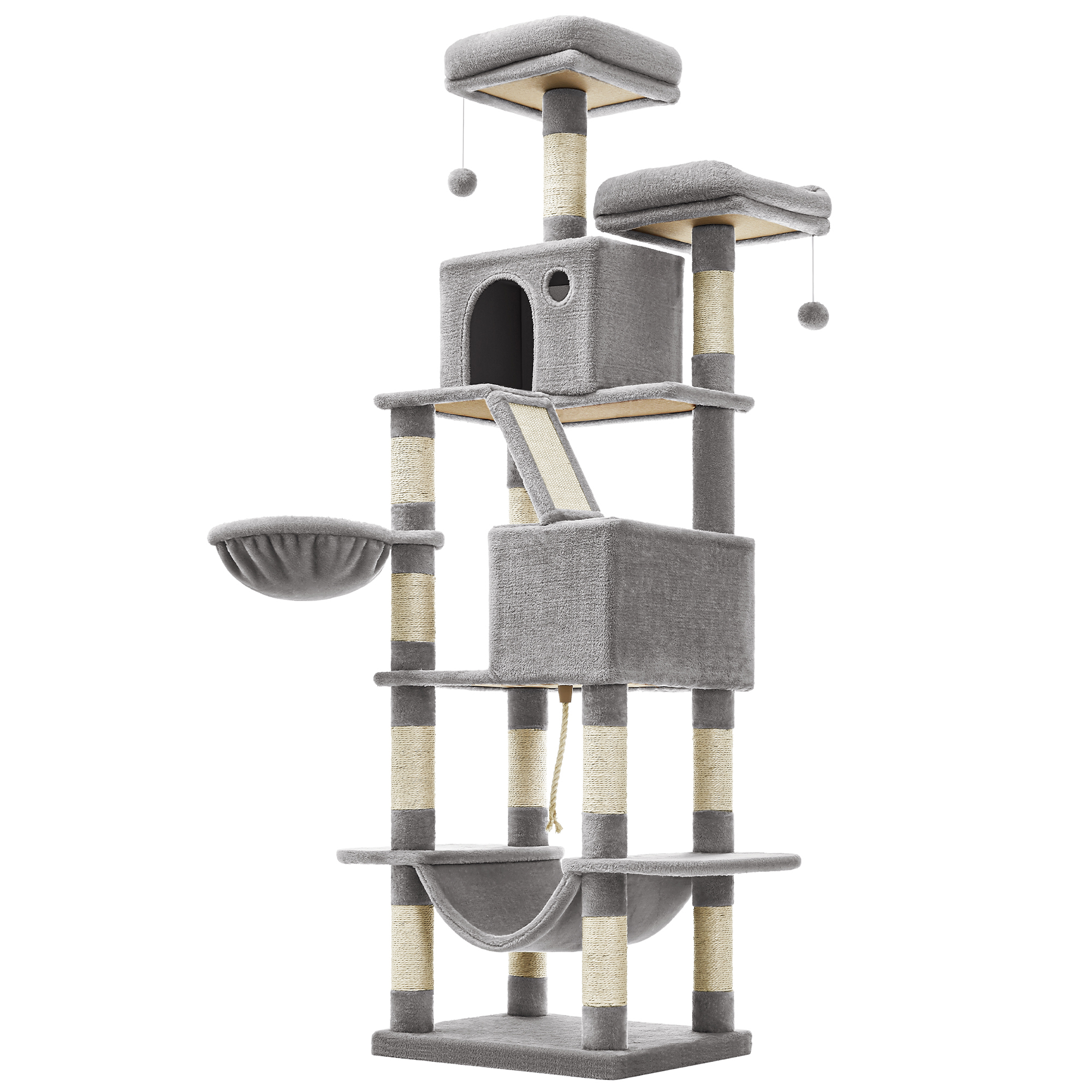 Feandrea Cat Tree, 80.1-Inch Large Cat Tower, Multi-Level Condo, Dove Gray