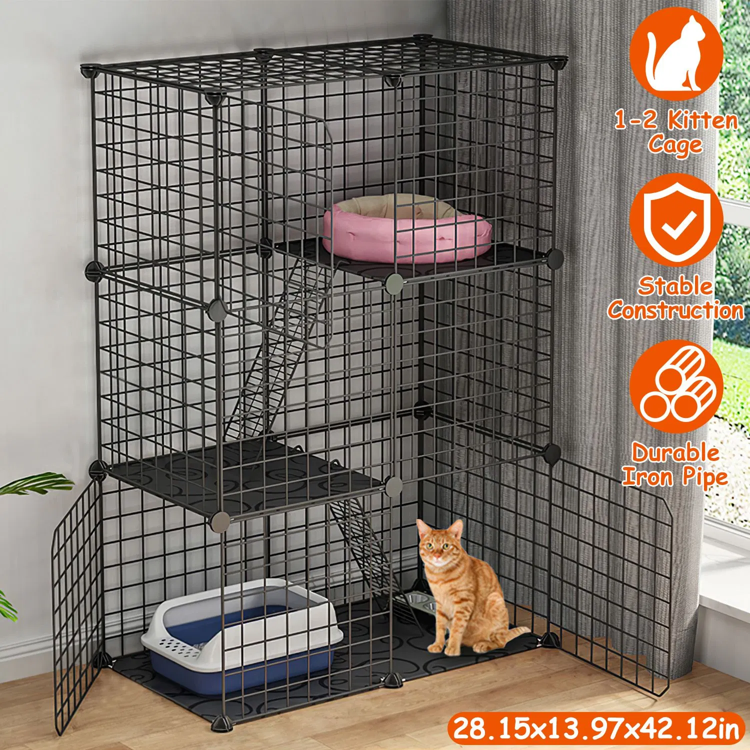 3 Tier Cat Playpen Cage Metal Indoor Cat House Detachable Kitten House with 3 Doors 2…