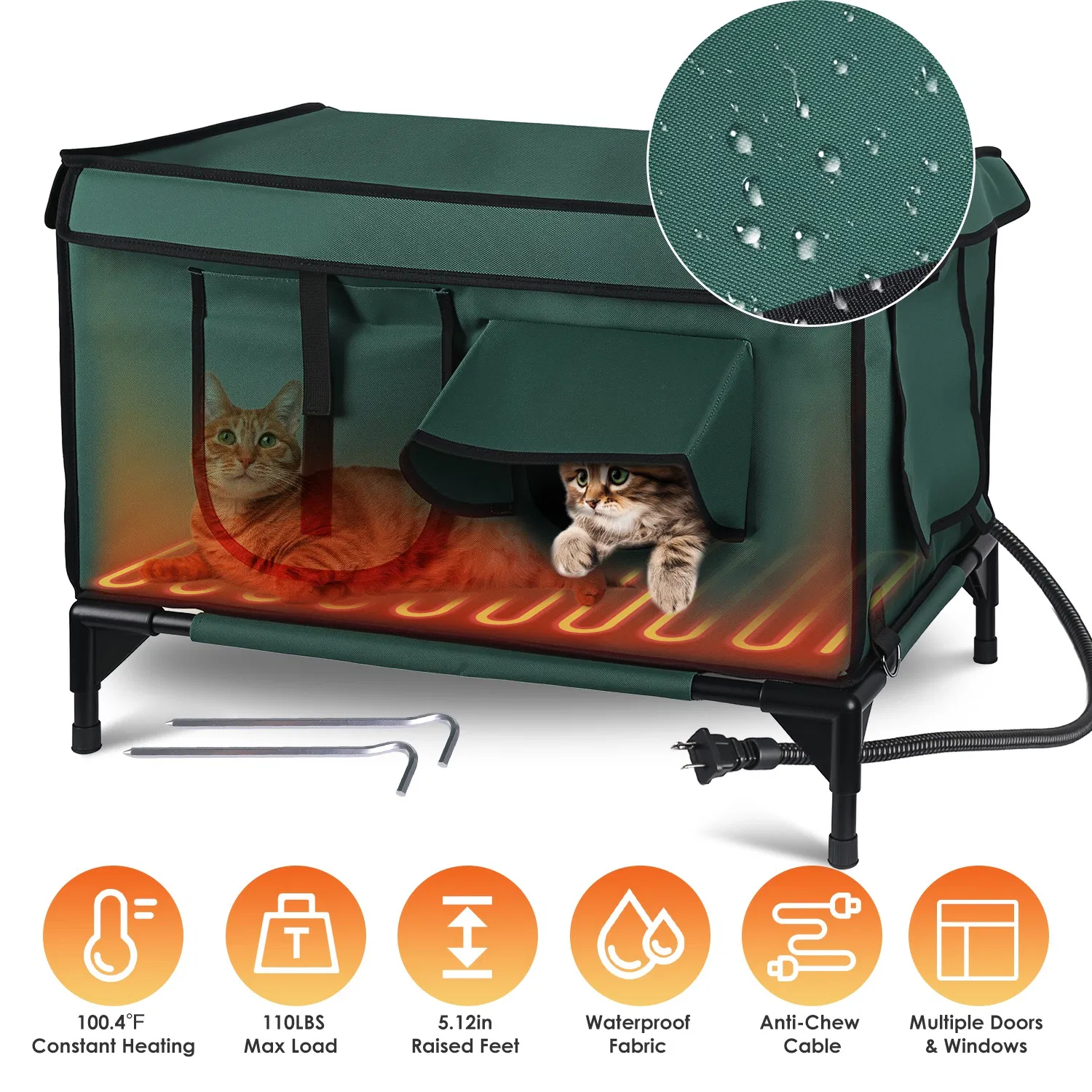 Waterproof Heated Cat House Outdoor Weatherproof Insulated Kitty Shelter Feral Cat…