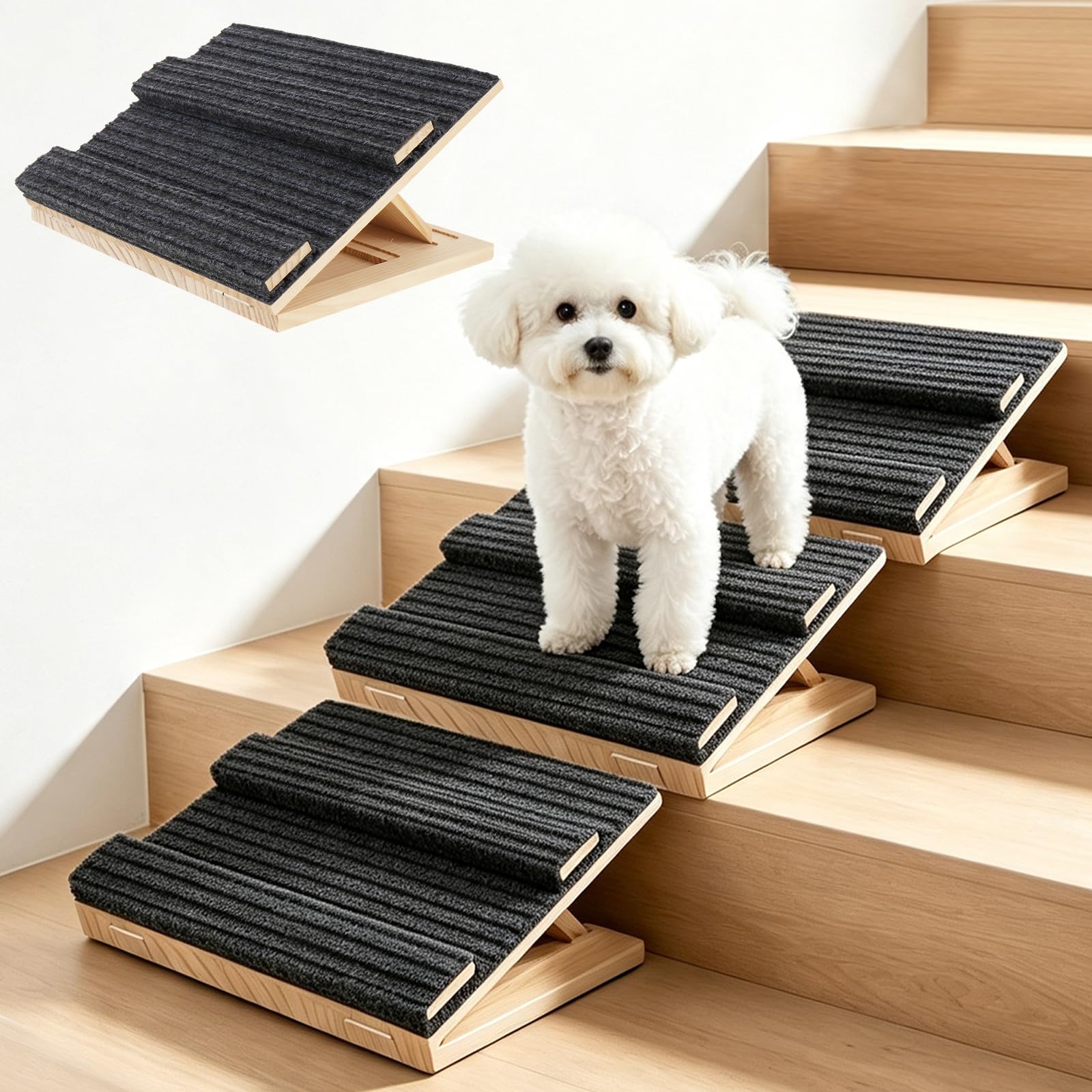 Adjustable Dog Ramp For Stairs With Traction Bars, Portable Pet Ramp For Small Dogs And…