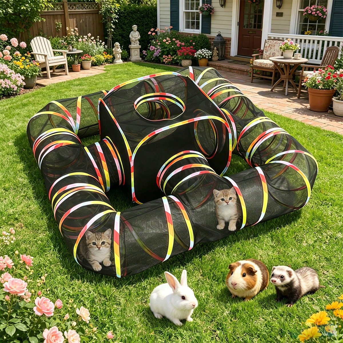 Outdoor Rainbow Cat Enclosure, 5-in-1 Portable Cat Tents For Outside Cage Free Outside…