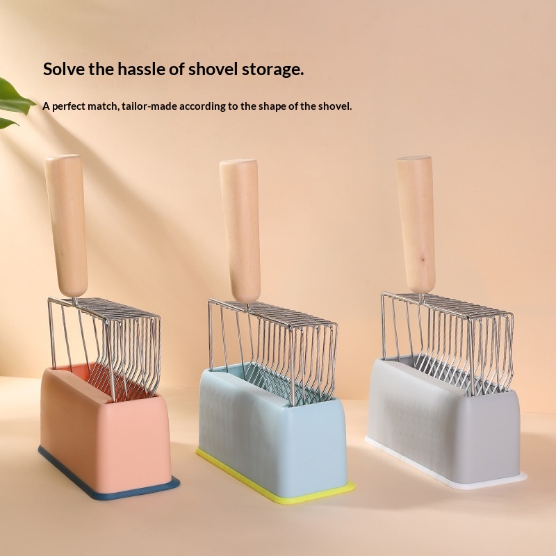 Wooden-handled Cat Litter Scoop Set With A Stand