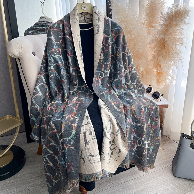 Light Luxury Colorful D-Letter Jacquard Shawl For Women