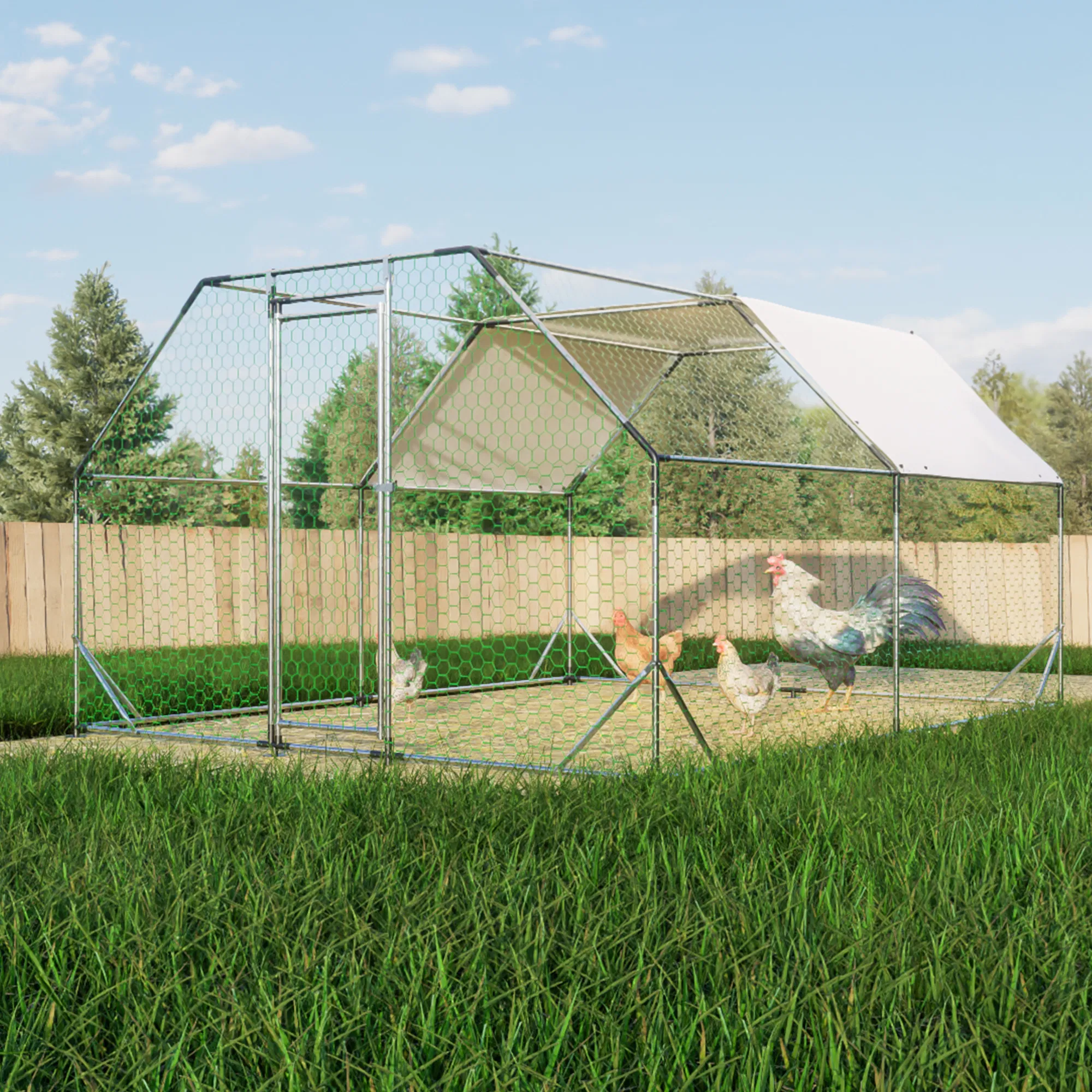 10 ft. x 13 ft. Galvanized Large Metal Walk in Chicken Coop Cage Farm Poultry Run Hutch…
