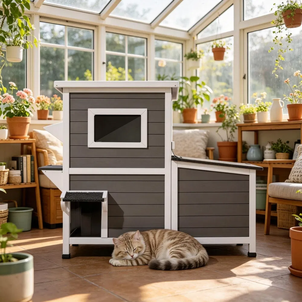 Minimalist Design Cat House with Easy to Clean and Removable Floor for Outdoor