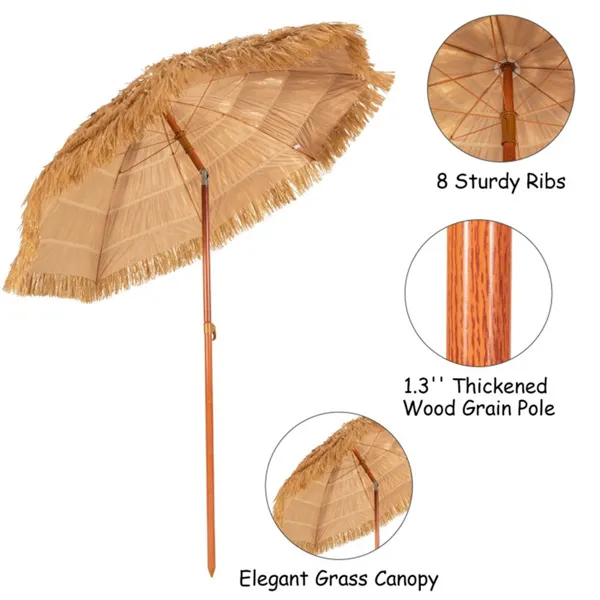 6.5 Foot Portable Beach Umbrella with Adjustable Tilt