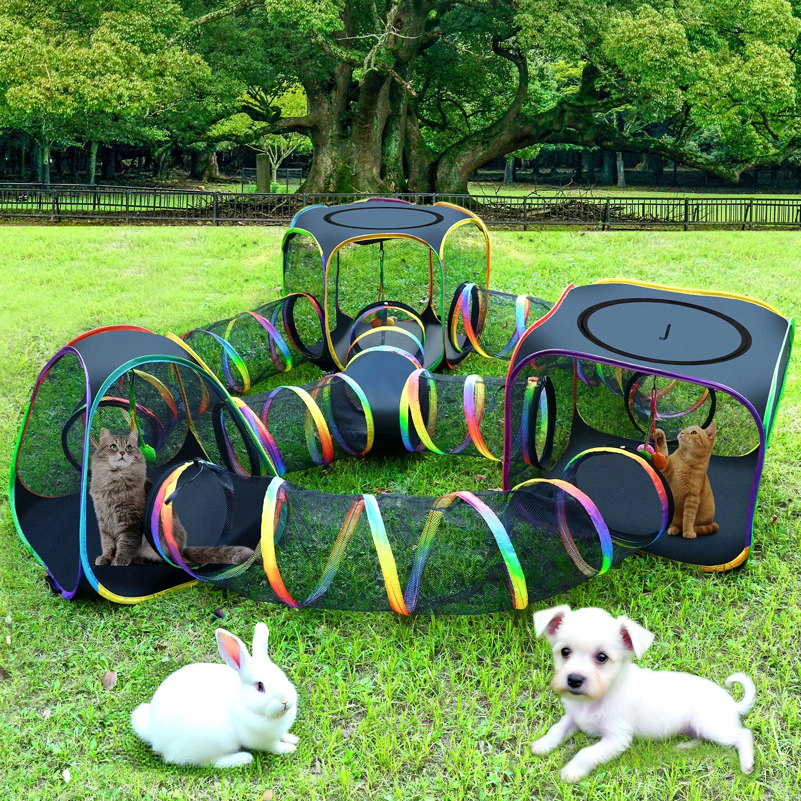 Portable Cat Enclosure - 7-in-1 Outdoor Catio with Tent & Tunnel, Foldable Playpen for…