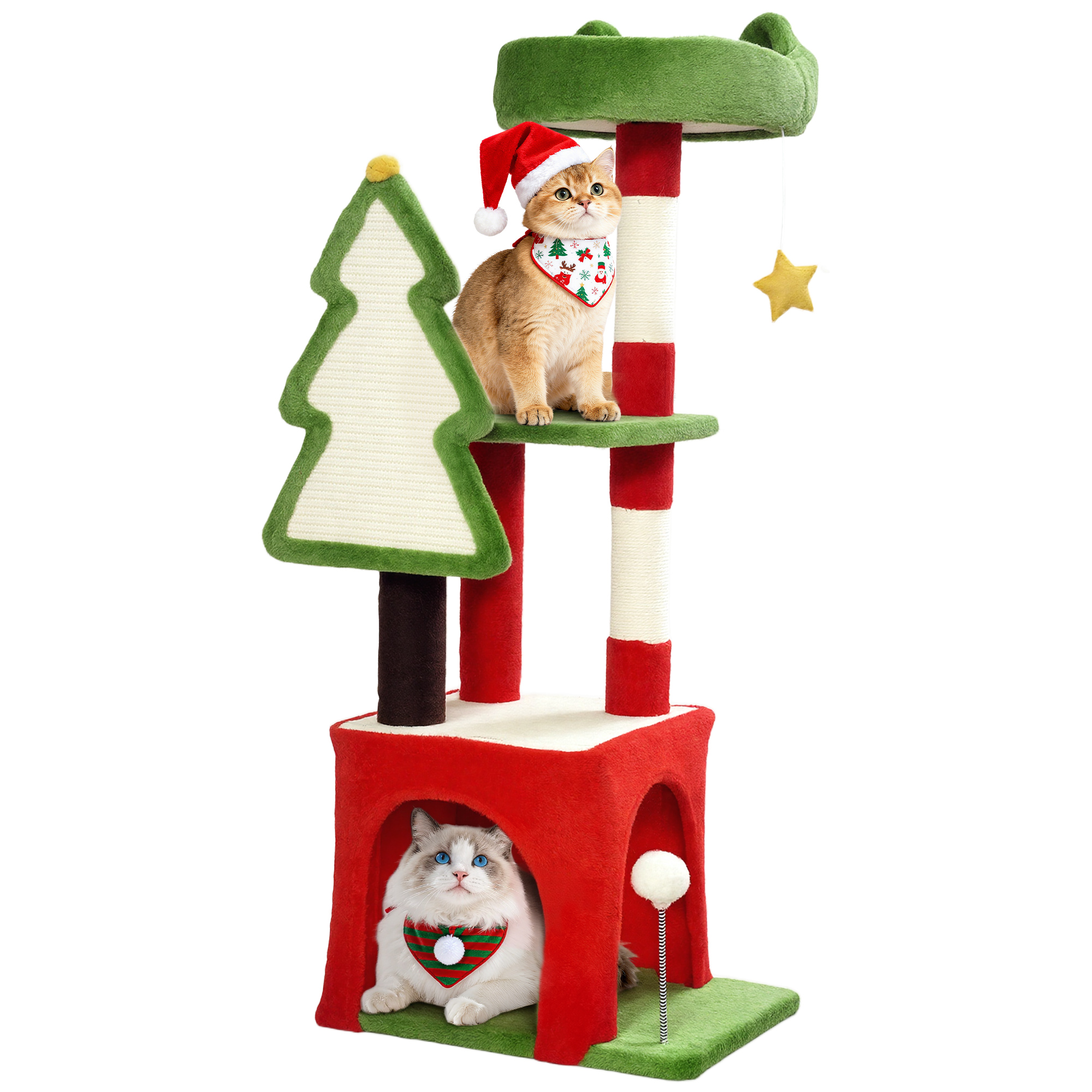 PawHut Christmas Cat Tree, 120cm Cat Tower With Scratching Post & Board, Platform, Toys…