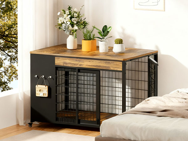 38in Dog Crate Furniture - Dog Crate With DIY Frame, Sliding Door Indoor Kennel, Wooden…
