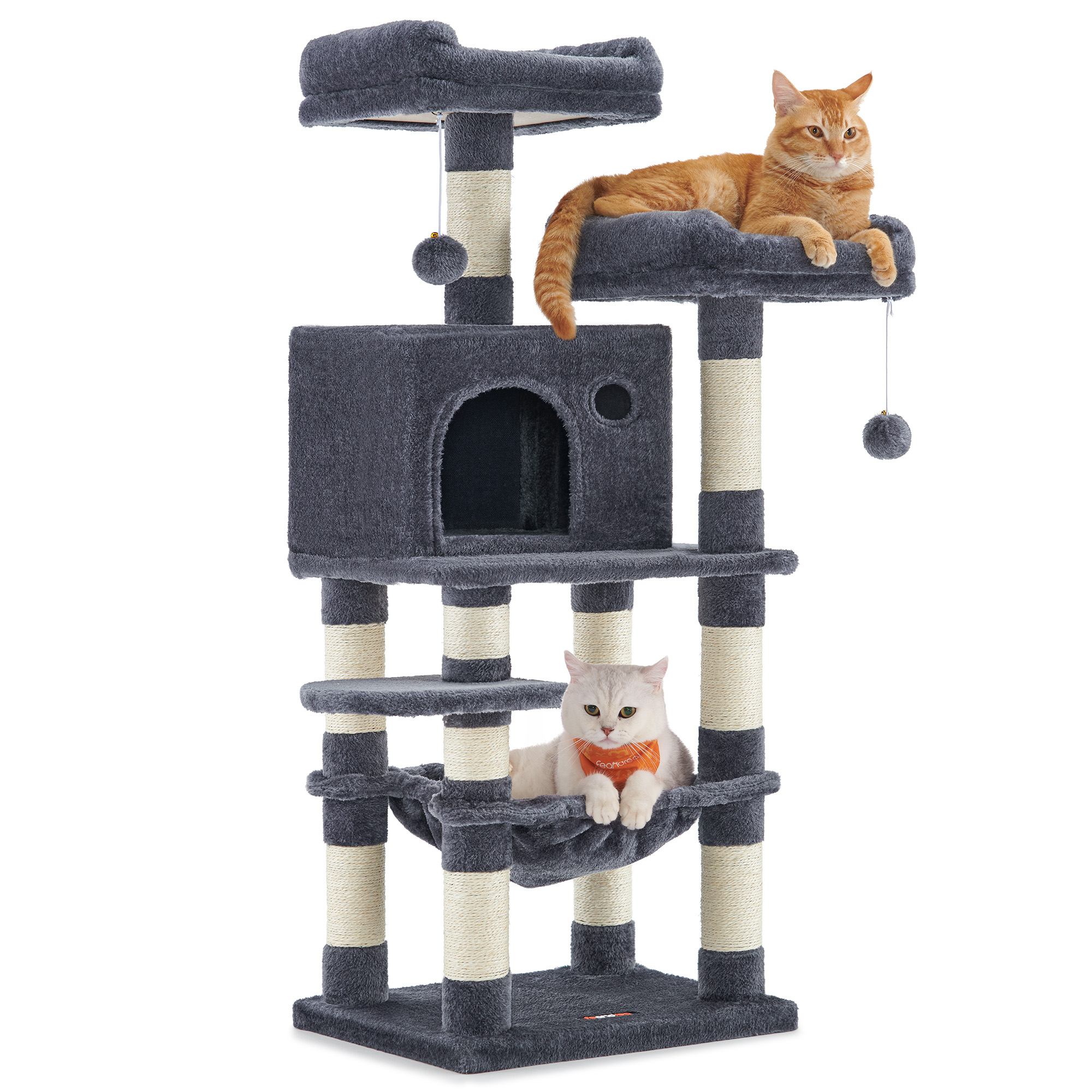Cat Tree, 44.1-Inch Multi-Level Tower, 11 Scratching Posts